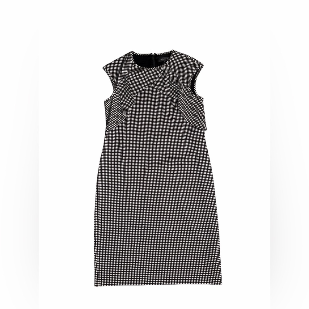 $1195 ST. JOHN Polka Dot Sleeveless Silk Knee Length Shift Dress, Size 6
